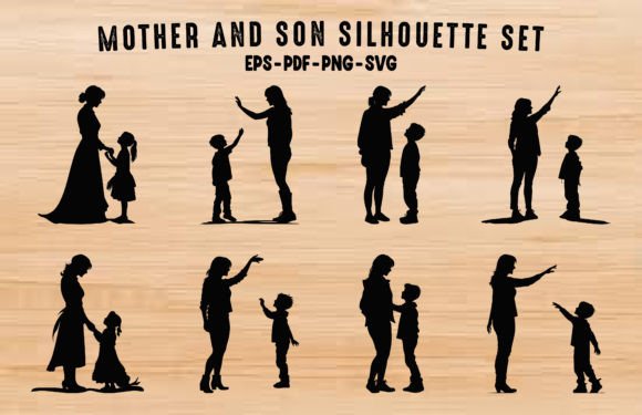 Download Mom and Son Black Silhouette Bundle - Silhouette bundle Collection