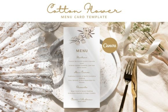 Download Cotton Flower Wedding Menu Card Template - Menu Collection