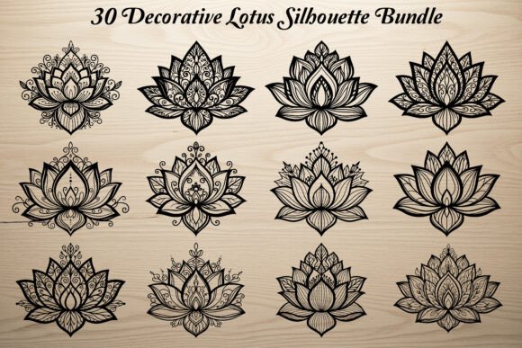 Download 30 Decorative Lotus Silhouette Bundle - Premium Resources